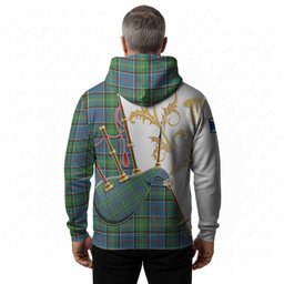 Whitelaw Tartan Family Crest Hoodie Bagpipes with Scottish Thistle