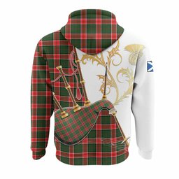 Pollock Tartan Family Crest Hoodie Bagpipes with Scottish Thistle