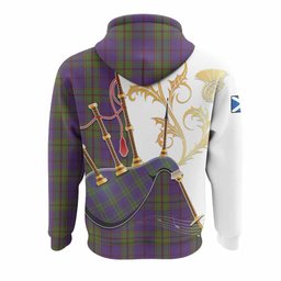 Strachan Tartan Family Crest Hoodie Bagpipes with Scottish Thistle