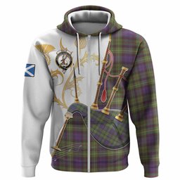 Rollo Tartan Family Crest Hoodie Bagpipes with Scottish Thistle