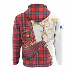 Ruthven Tartan Family Crest Hoodie Bagpipes with Scottish Thistle