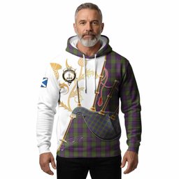 Shaw Tartan Family Crest Hoodie Bagpipes with Scottish Thistle