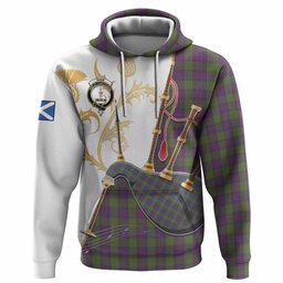 Shaw Tartan Family Crest Hoodie Bagpipes with Scottish Thistle