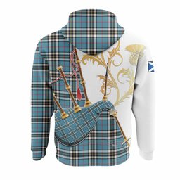 Thompson (Thomson) Tartan Family Crest Hoodie Bagpipes with Scottish Thistle