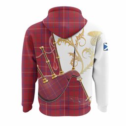 Rose Tartan Family Crest Hoodie Bagpipes with Scottish Thistle