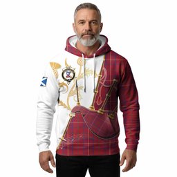 Rose Tartan Family Crest Hoodie Bagpipes with Scottish Thistle