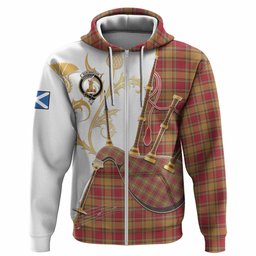 Scrymgeour Tartan Family Crest Hoodie Bagpipes with Scottish Thistle