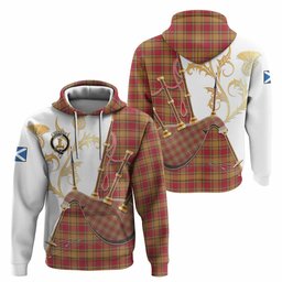 Scrymgeour Tartan Family Crest Hoodie Bagpipes with Scottish Thistle