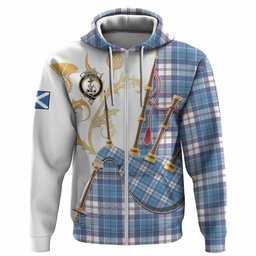 Roberton Tartan Family Crest Hoodie Bagpipes with Scottish Thistle