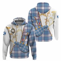Roberton Tartan Family Crest Hoodie Bagpipes with Scottish Thistle