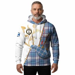 Roberton Tartan Family Crest Hoodie Bagpipes with Scottish Thistle