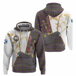 Wood Tartan Family Crest Hoodie Bagpipes with Scottish Thistle