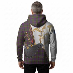 Wood Tartan Family Crest Hoodie Bagpipes with Scottish Thistle