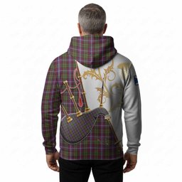Russell Tartan Family Crest Hoodie Bagpipes with Scottish Thistle