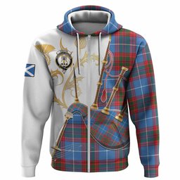 Preston Tartan Family Crest Hoodie Bagpipes with Scottish Thistle