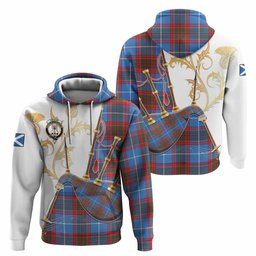 Preston Tartan Family Crest Hoodie Bagpipes with Scottish Thistle