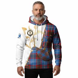 Preston Tartan Family Crest Hoodie Bagpipes with Scottish Thistle
