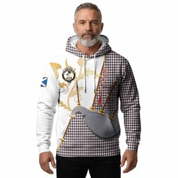 Shepherd Tartan Family Crest Hoodie Bagpipes with Scottish Thistle