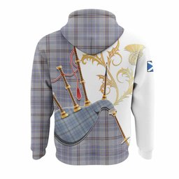 Tweedie Tartan Family Crest Hoodie Bagpipes with Scottish Thistle