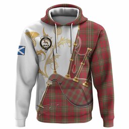 Scott Tartan Family Crest Hoodie Bagpipes with Scottish Thistle