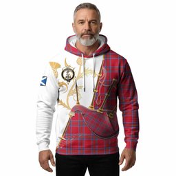 Rait Tartan Family Crest Hoodie Bagpipes with Scottish Thistle