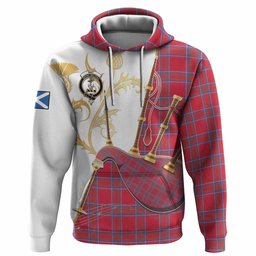 Rait Tartan Family Crest Hoodie Bagpipes with Scottish Thistle