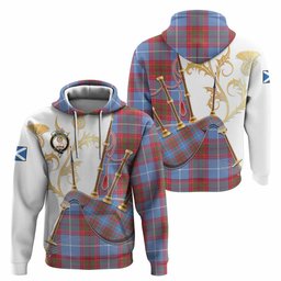 Skirving Tartan Family Crest Hoodie Bagpipes with Scottish Thistle