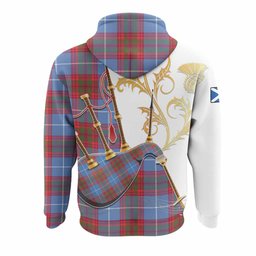 Skirving Tartan Family Crest Hoodie Bagpipes with Scottish Thistle