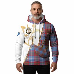 Skirving Tartan Family Crest Hoodie Bagpipes with Scottish Thistle