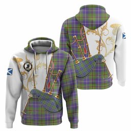 Turnbull Tartan Family Crest Hoodie Bagpipes with Scottish Thistle