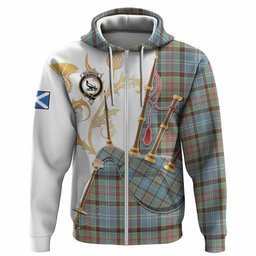 Walkinshaw Tartan Family Crest Hoodie Bagpipes with Scottish Thistle
