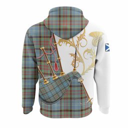 Walkinshaw Tartan Family Crest Hoodie Bagpipes with Scottish Thistle
