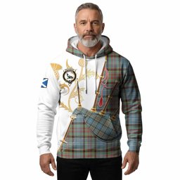 Walkinshaw Tartan Family Crest Hoodie Bagpipes with Scottish Thistle
