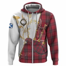 Ramsay Tartan Family Crest Hoodie Bagpipes with Scottish Thistle