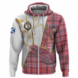 Straiton Tartan Family Crest Hoodie Bagpipes with Scottish Thistle