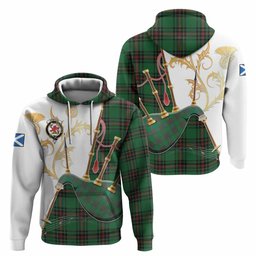 Primrose Tartan Family Crest Hoodie Bagpipes with Scottish Thistle