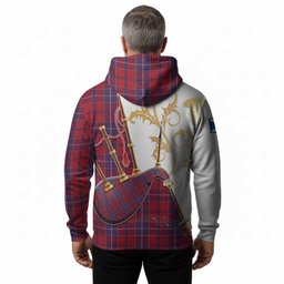 Wishart Tartan Family Crest Hoodie Bagpipes with Scottish Thistle