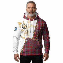 Sinclair Tartan Family Crest Hoodie Bagpipes with Scottish Thistle