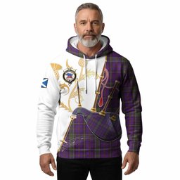 Weir Tartan Family Crest Hoodie Bagpipes with Scottish Thistle