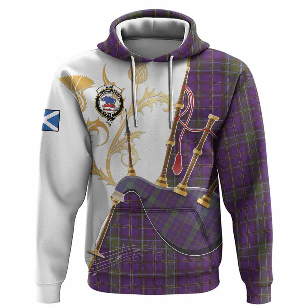 Weir Tartan Family Crest Hoodie Bagpipes with Scottish Thistle