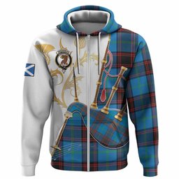 Wedderburn Tartan Family Crest Hoodie Bagpipes with Scottish Thistle