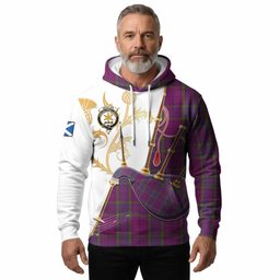 Wardlaw Tartan Family Crest Hoodie Bagpipes with Scottish Thistle