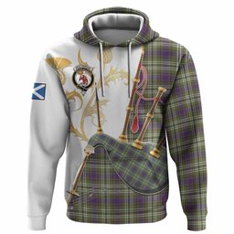 Spottiswood Tartan Family Crest Hoodie Bagpipes with Scottish Thistle