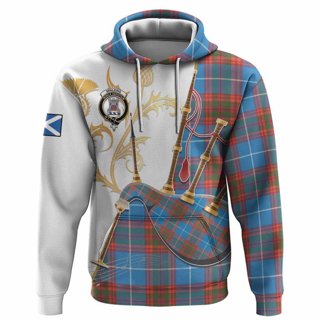 Spalding Tartan Family Crest Hoodie Bagpipes with Scottish Thistle