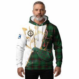 Orrock Tartan Family Crest Hoodie Bagpipes with Scottish Thistle