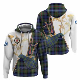 Smith Tartan Family Crest Hoodie Bagpipes with Scottish Thistle