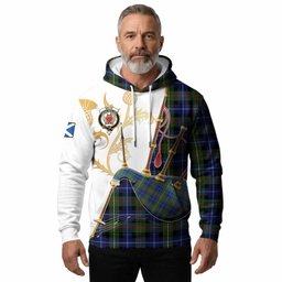 Smith Tartan Family Crest Hoodie Bagpipes with Scottish Thistle