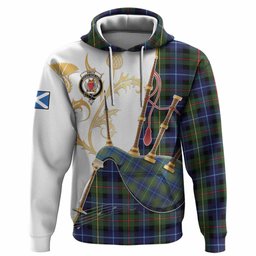 Smith Tartan Family Crest Hoodie Bagpipes with Scottish Thistle