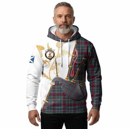 Spence (Spens) Tartan Family Crest Hoodie Bagpipes with Scottish Thistle
