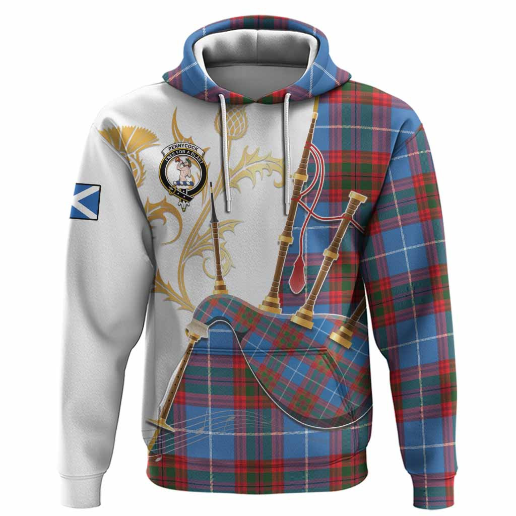 Pennycook Tartan Family Crest Hoodie Bagpipes with Scottish Thistle
